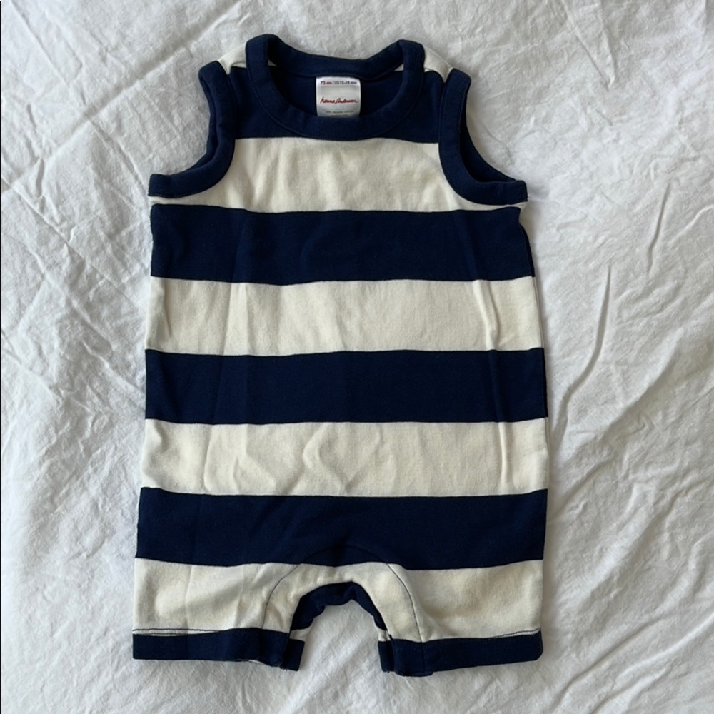 Hanna Andersson Navy and White Striped Romper